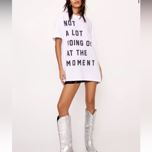 Nasty Gal Tops - Nasty Gal Not A Lot Going On At The Moment White T-Shirt Size Large Taylor Swift
